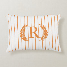 Monogram Pinstripes mit Laurel Wreath | orange Zierkissen