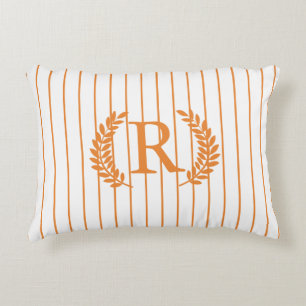 Monogram Pinstripes mit Laurel Wreath   orange Zierkissen