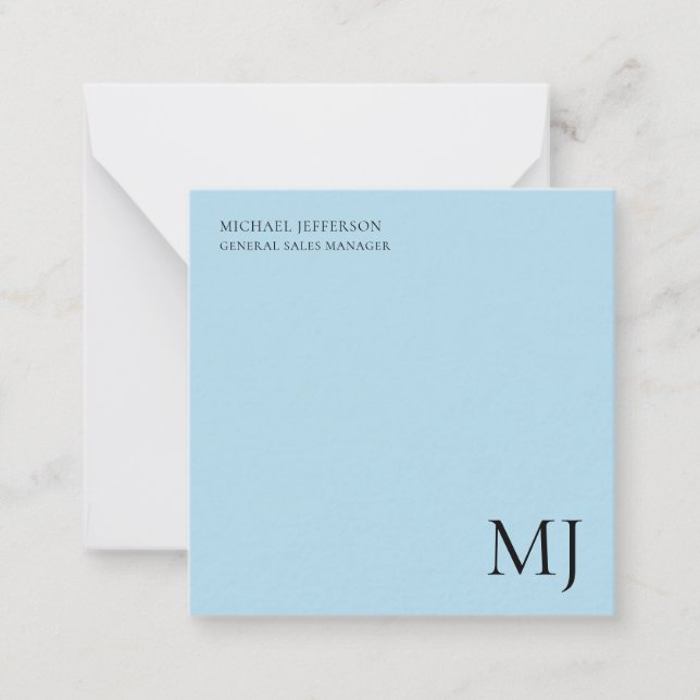 Monogram Plain Blue Trendy Business Mitteilungskarte (Vorderseite)