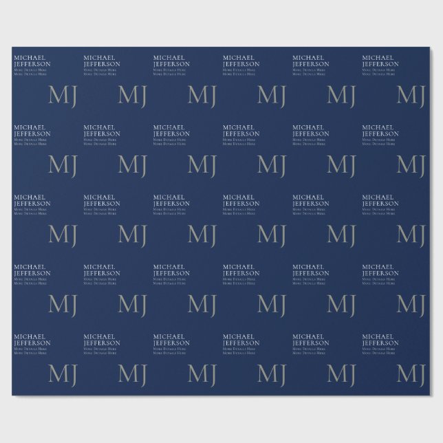 Monogram Plain Dark Blue Trendy Business Geschenkpapier (Flach)