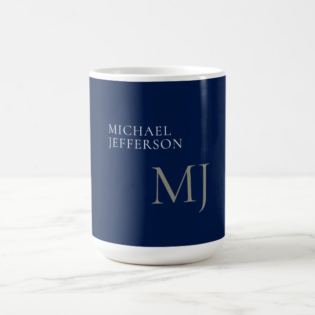 Monogram Plain Dark Blue Trendy Business Kaffeetasse (Mittel)