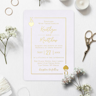 Monogram Playing Card Hochzeit Real Gold Foil Folieneinladung