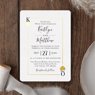 Monogram Playing Card Hochzeit Real Gold Foil Folieneinladung