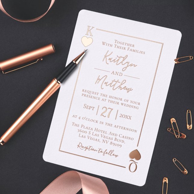 Monogram Playing Card Hochzeit Real Rose Gold Foil Folieneinladung (Von Creator hochgeladen)