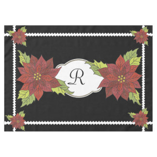 Monogram Poinsettias on Black Holiday Tablecloth Tischdecke
