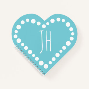 Monogram Polka Dot Heart Aquamarin Blue Spiral Not Notizbuch