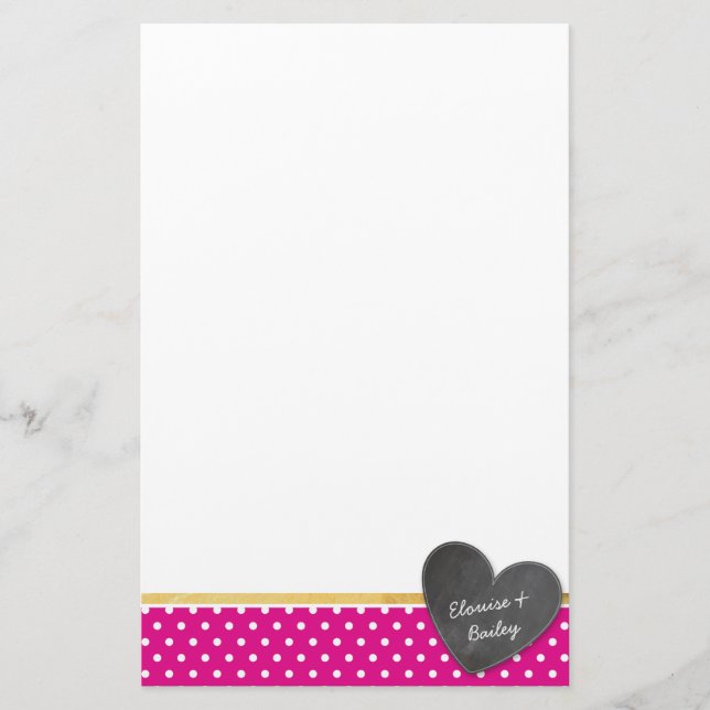 MONOGRAM polka Dotchalkboard Herz fett rosa Briefpapier (Vorderseite)