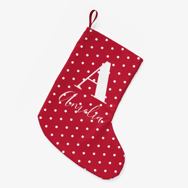 Monogram Polka Dots Doppelseitig Kleiner Weihnachtsstrumpf (Vorderansicht (hängend))