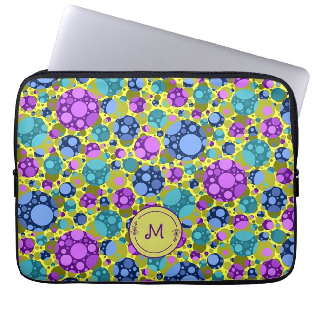 Monogram Polka Dots Muster in Pink Blue Aquamarin  Laptopschutzhülle (Vorderseite)