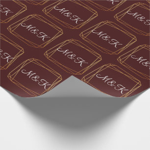 Monogram Polygonal Burgundy Gold Geometding Weddin Geschenkpapier