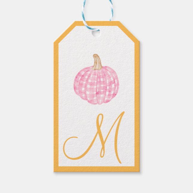 Monogram Preppy Pumpkin Bows Erntedank Geschenkanhänger (Vorderseite)