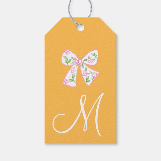 Monogram Preppy Pumpkin Bows Erntedank Geschenkanhänger (Vorderseite)