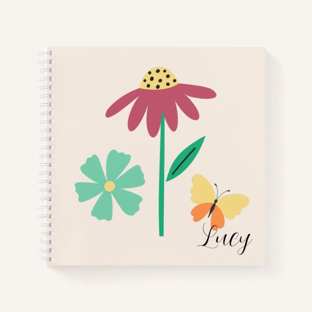 Monogram pretty botanical for kids girly pink notizbuch (Vorderseite)