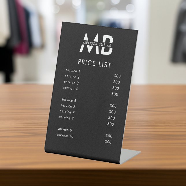 Monogram Price List Service Minimalist Black Sockelschild (Von Creator hochgeladen)