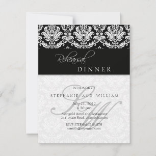 Monogram Probe Dinner Card Black Damask Einladung