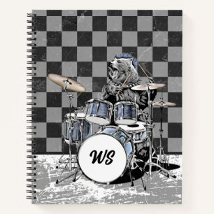 Monogram Punk Rock Drummer Bear Drum Kit Musiker Notizbuch