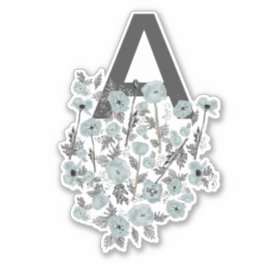 Monogram Puppies Grau Blau Schwarze Aquarellblume Aufkleber