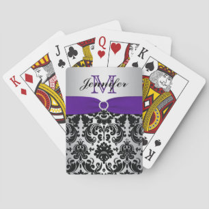 Monogram Purple Black Silver Damask Playing Cards Spielkarten