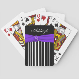 Monogram Purple Black White Striped Playing Cards Spielkarten