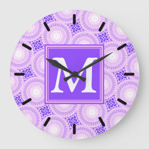 Monogram purple circles pattern große wanduhr