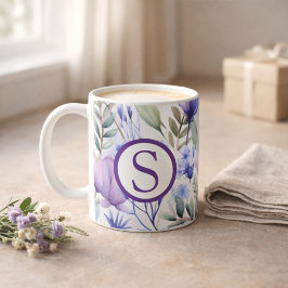 Monogram Purple Floral Kaffeetasse