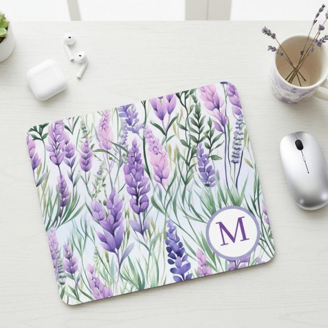 Monogram Purple Lavender Flower Field Mousepad (Von Creator hochgeladen)