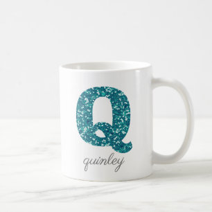 Monogram Q Aqua Glitzer Personalisierte Mug Kaffeetasse