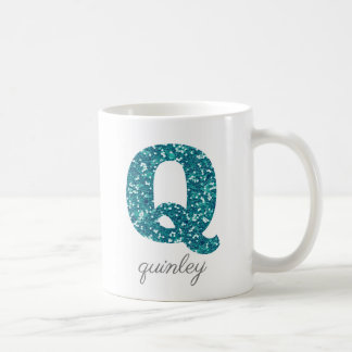 Monogram Q Aqua Glitzer Personalisierte Mug Kaffeetasse