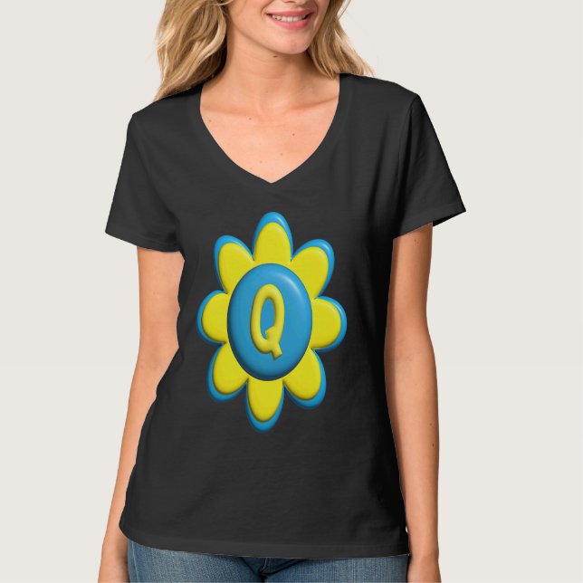Monogram Q  Colorful Flower T-Shirt (Vorderseite)