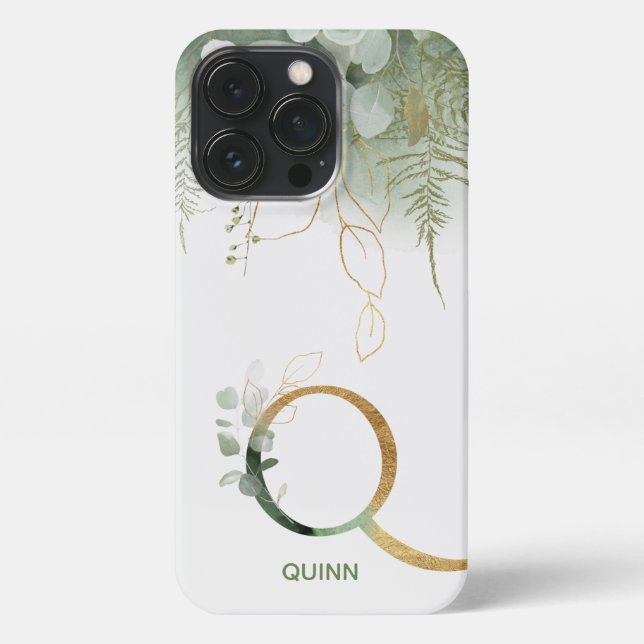 Monogram Q Elegant Succulent iPhone Case Hülle (Rückseite)