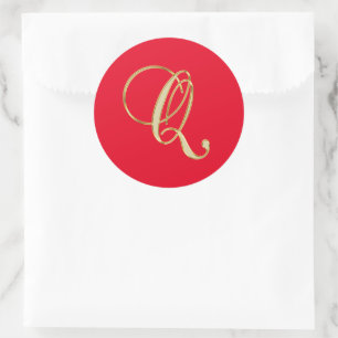 Monogram Q Gold-Skript Runder Aufkleber