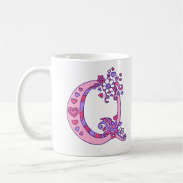 Monogram Q Herz und Blume rosa lila Tasse