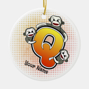 Monogram Q Sock Monkey Keramik Ornament