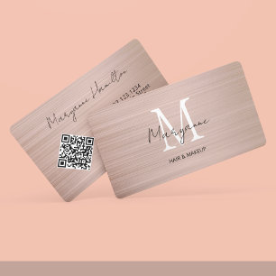 Monogram QR Code Rose Gold Visitenkarte