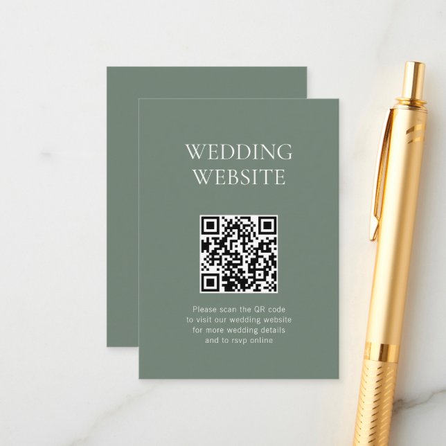 Monogram QR Code Sage Green Wedding Website Begleitkarte (Vorderseite/Rückseite Beispiel)