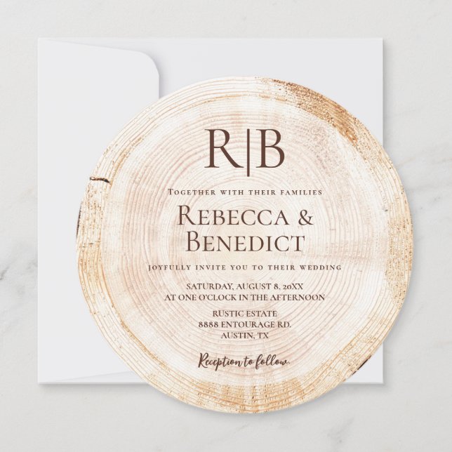 Monogram QR Code Website Bark Rustic Wedding Einladung (Vorderseite)