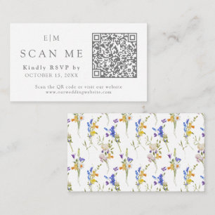 Monogram QR Code Website Floral Wedding RSVP Begleitkarte