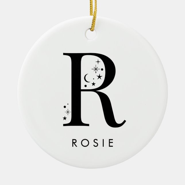Monogram R Celestie Name Keramik Ornament (Vorne)