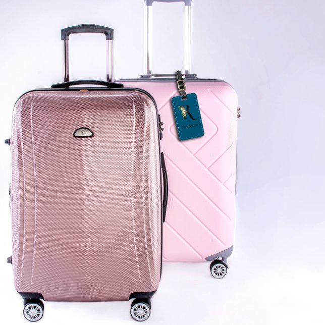 Monogram R Cobalt Aquarell Blume Gepäckanhänger (Von Creator hochgeladen)