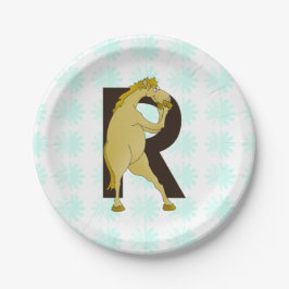 Monogram R Funny Pony Personalisiert Pappteller