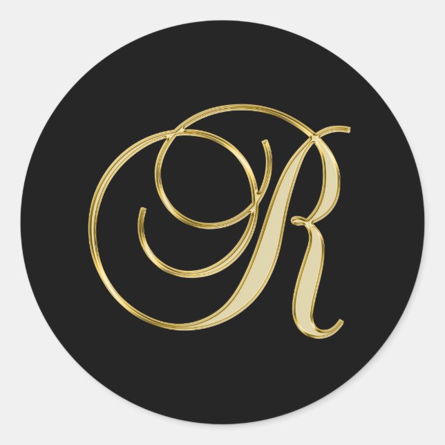 Monogram R Gold-Skript Runder Aufkleber (Vorderseite)