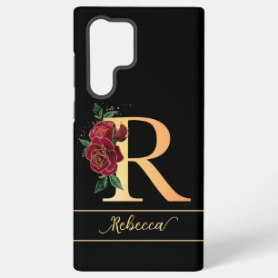 Monogram R golden individuelle Name rote Rose schw Samsung Galaxy Hülle