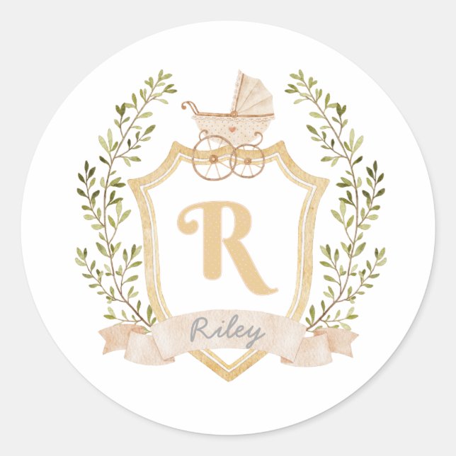 Monogram R | Neutral Runder Aufkleber (Vorderseite)