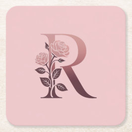Monogram R Pink Roses Untersetzer Set