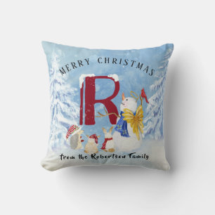 Monogram R Snowy Snowman Angel Igel Rabbits Kissen