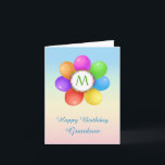 Monogram Rainbow-Ballons Blume Grandson Birthday Karte<br><div class="desc">mit Monogramm Geburtstagskarte für Ihren Grandson - Farbenfrohe Regenbogenballons Blume und Konfetti.  Sie können den Text nach Ihren Wünschen anpassen,  Schriftart,  Farbe und Größe vor der Karte und innen ändern.</div>