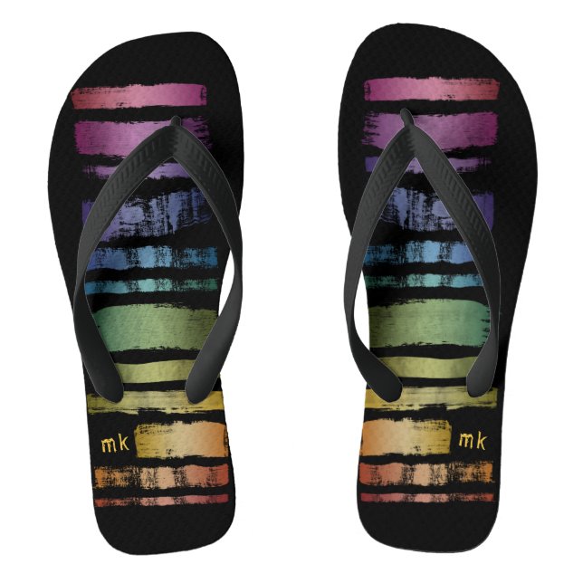 Monogram Rainbow Brush Strokes LGBTQ ID656 Flip Flops (Fußbett)
