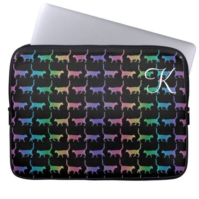 Monogram Rainbow Cats Animal Pattern Laptop Sleeve (Vorderseite)