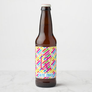 Monogram Rainbow Diagonal Lines Muster Pop Art Bierflaschenetikett