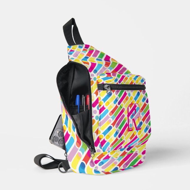 Monogram Rainbow Diagonal Lines Muster Pop Art Crossbody Bag (Offen)